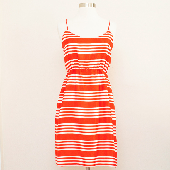 J. Crew Dresses & Skirts - J Crew Orange Striped Silk Spaghetti Strap Dress 4
